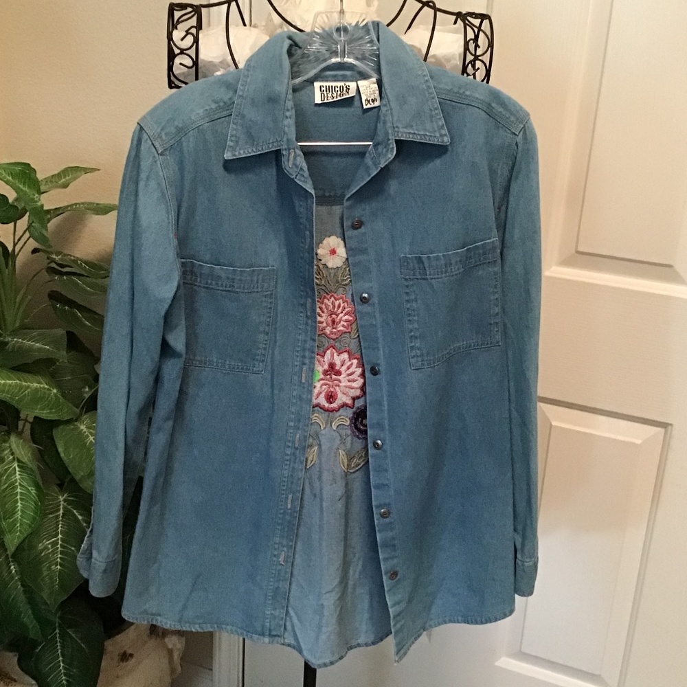 Denim embroidered top